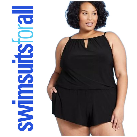 NEW Swimsuits for All Swim 365 Plus Sz 20 Black High Neck Swim Romper NWOT - Picture 1 of 8